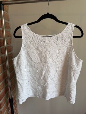 Talbots White Floral Cotton Crochet Tank Camisole